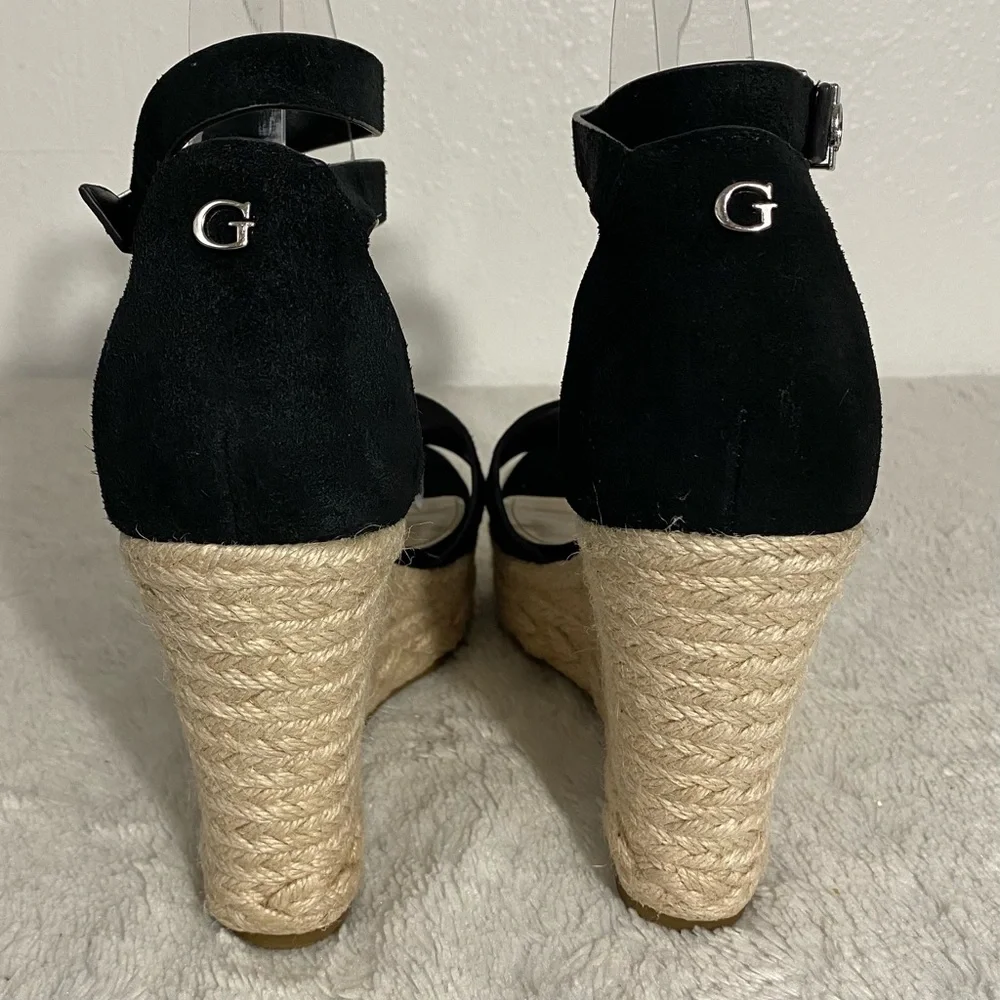 Guess Hidy Black Suede Espadrille Wedges Women’s Size 10M